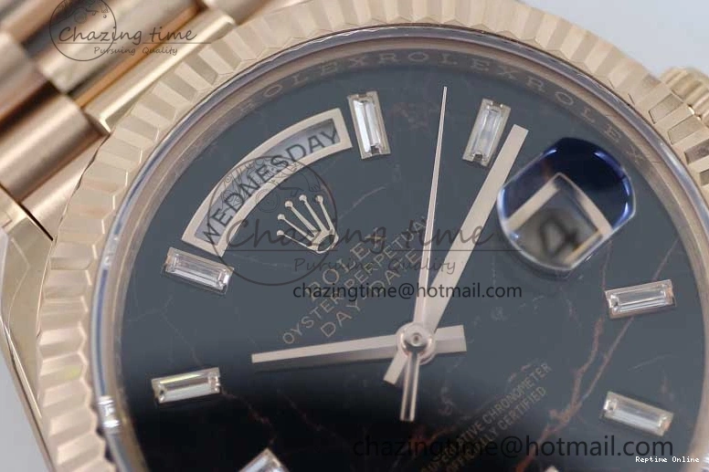 0419 Day Date 40mm RG 904L Steel TWF 1:1 Best Edition Black Crystal Dial on RG Bracelet A MoistureWicking 2349